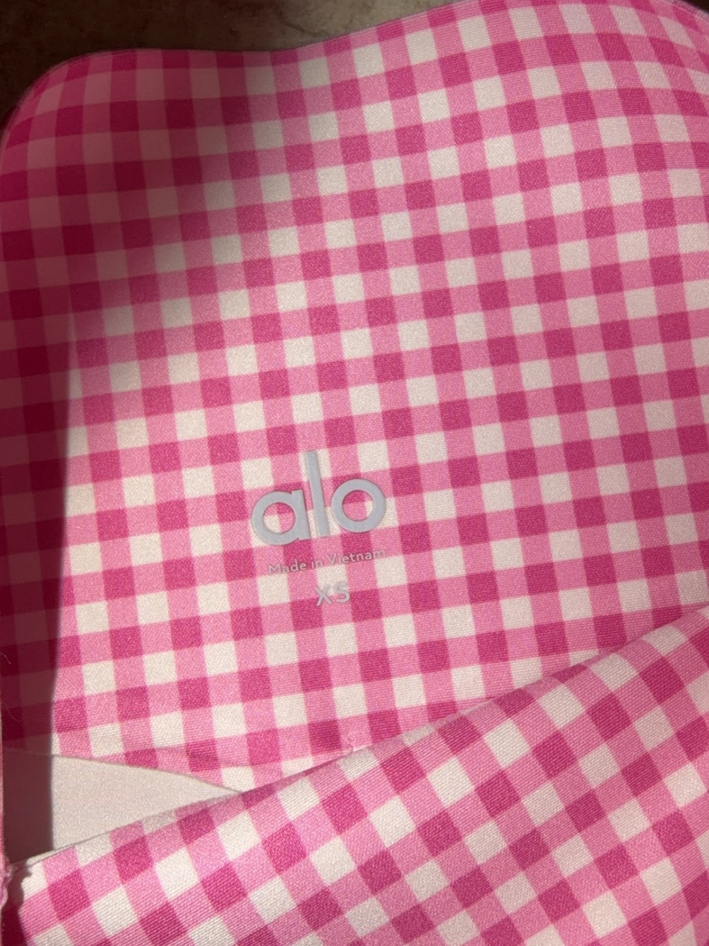 ALO Yoga Pink Gingham Bike Shorts - Picture 2 of 2